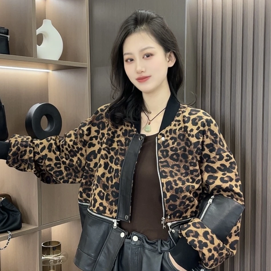 【薪多多推荐】 印花休闲皮衣豹纹春季外套女-DUODUO-Q412