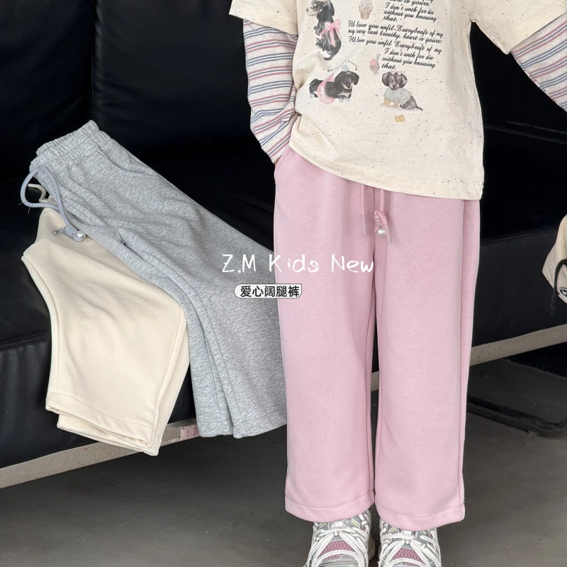 【爱心阔腿裤】2025春韩版洋气百搭爱心阔腿休闲裤女童卫裤B-58342