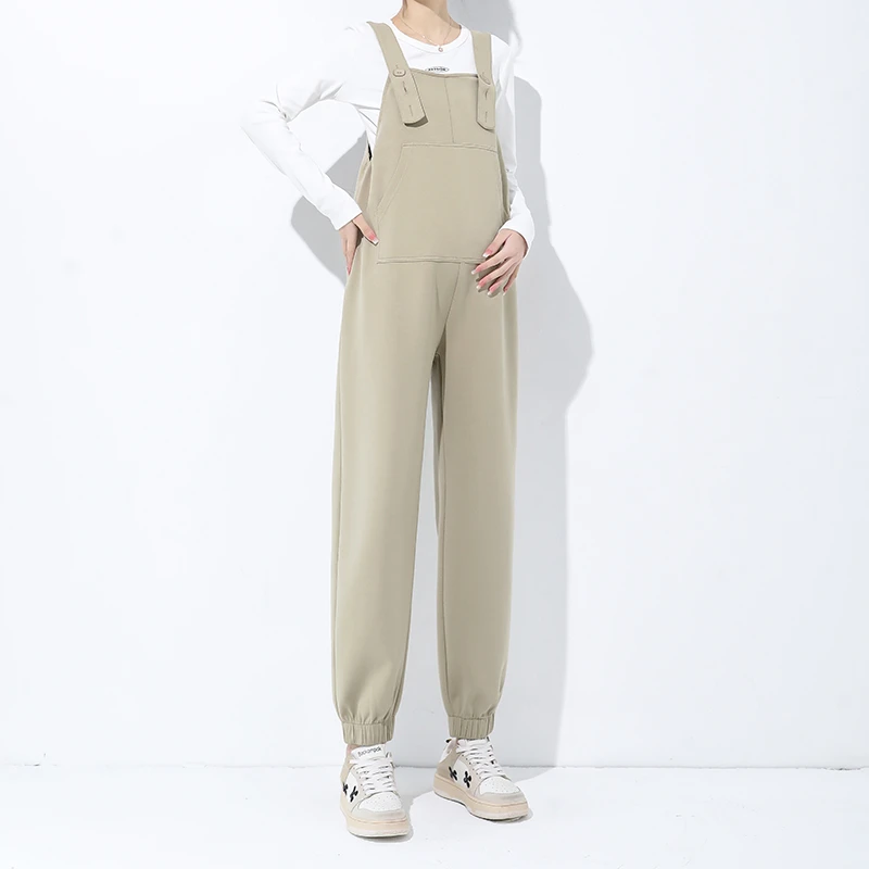 2025孕妇裤休闲套装春秋新款连体托腹时尚宽松外穿运动弹力背带裤