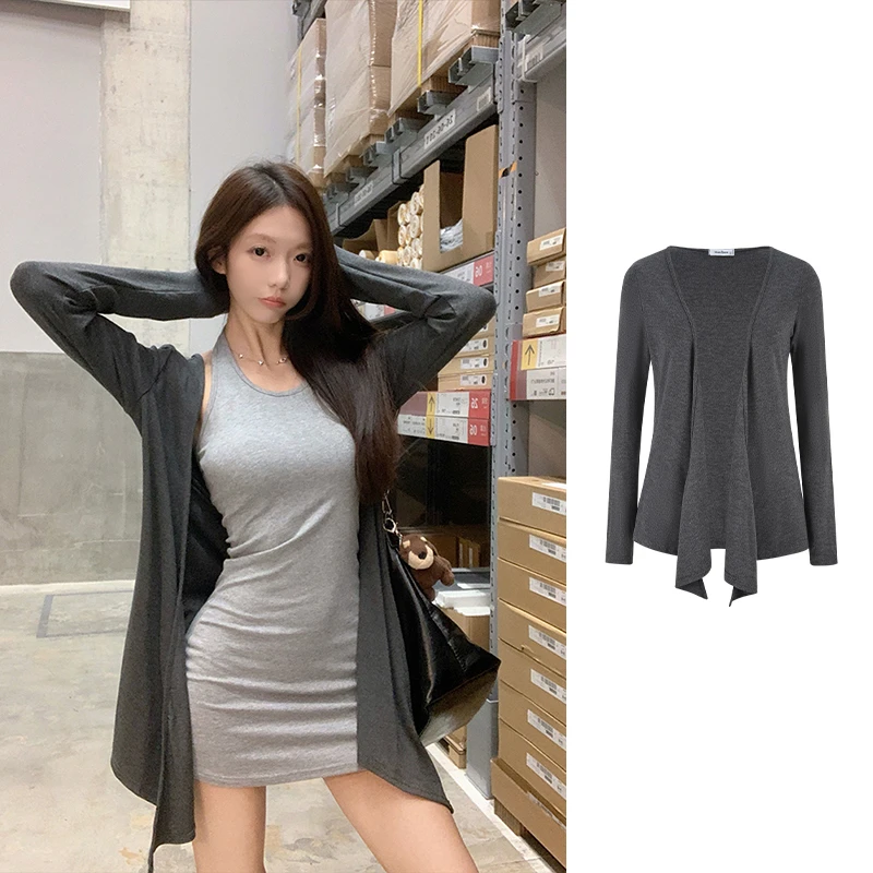 Moses Queen/魔西女王辣妹挂脖吊带背心连衣裙收腰慵懒开衫两件套