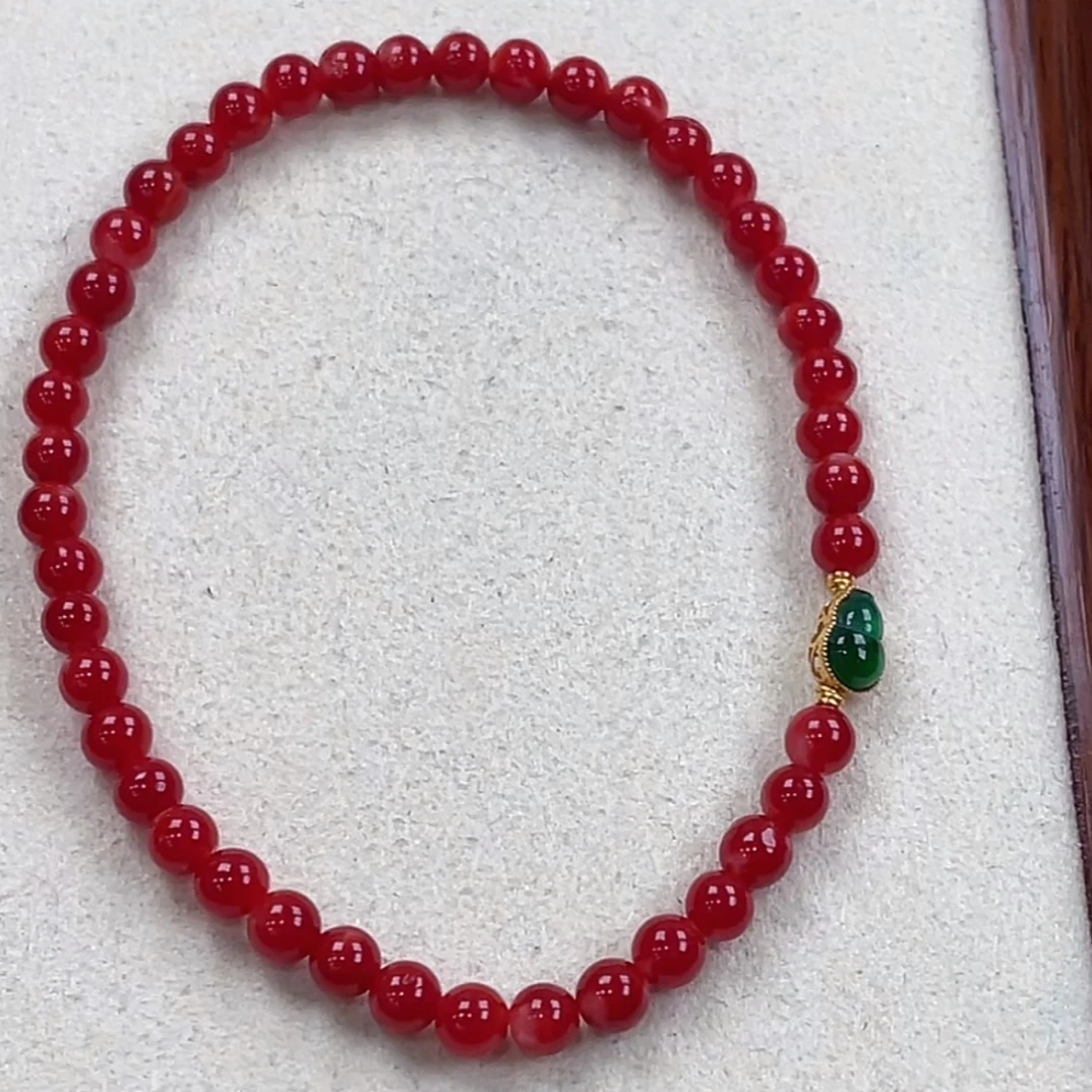 天然红珊瑚阿卡牛血色18k金手链