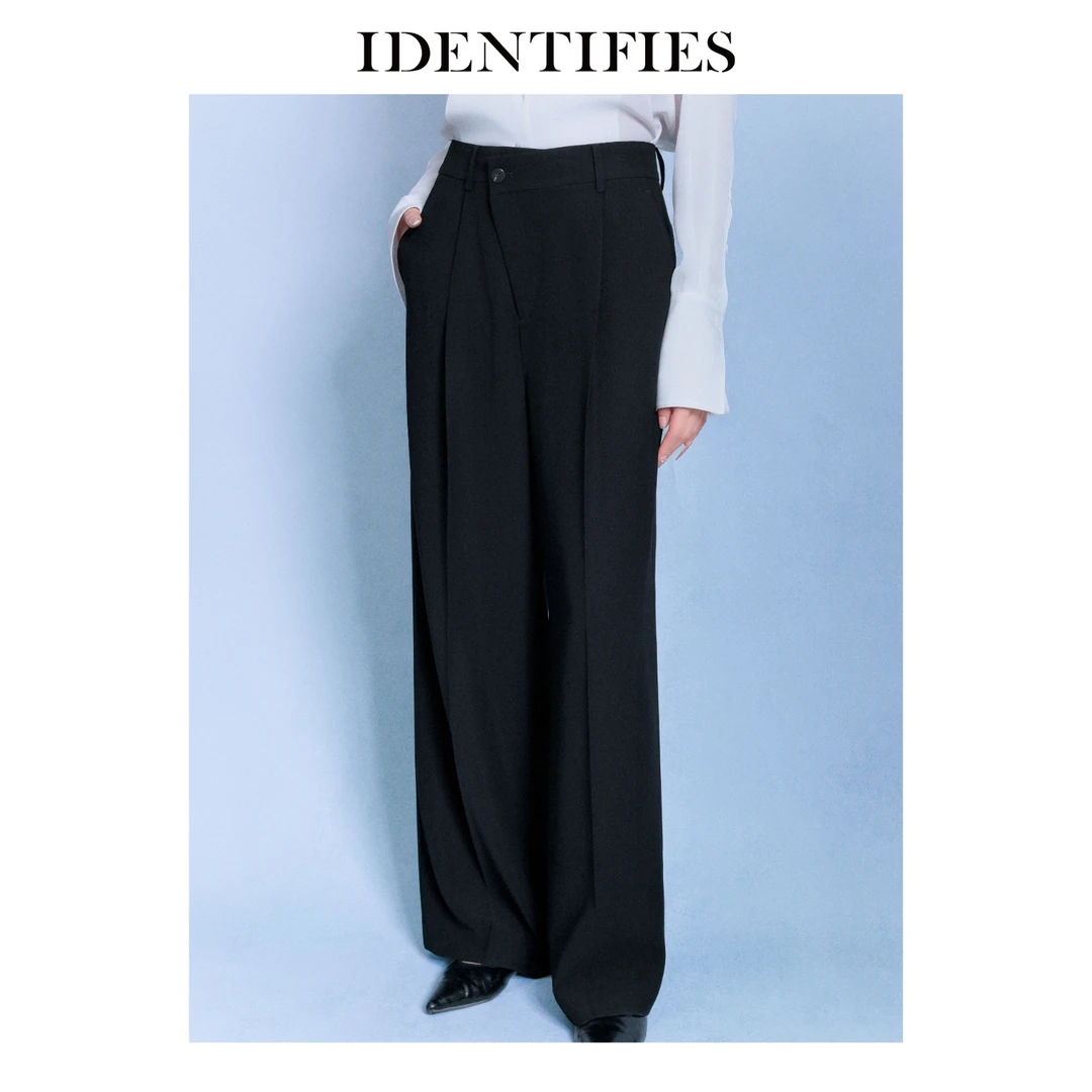 IDENTIFIES/易缔媤休闲风黑色高腰长裤休闲裤阔腿裤气质D13539