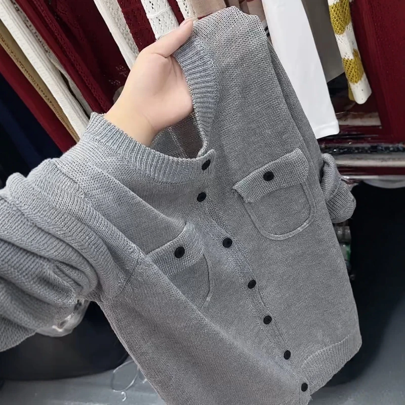 【现货速发】单件女2025早秋新款减龄宽松百搭显瘦纽扣长袖针织衫潮