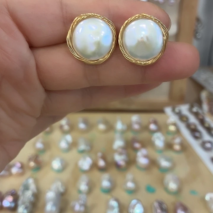 淡水珍珠银S925镶嵌耳饰