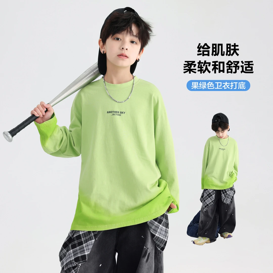 男童秋季多巴胺运动长袖t恤2025新款青少年儿童渐变宽松纯棉上衣