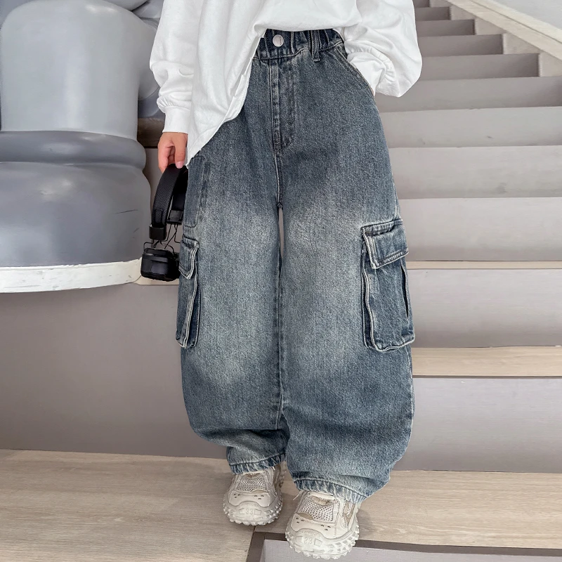 【2025秋款上新】男童牛仔裤儿童洋气宽松直筒裤子中大童春秋款长裤