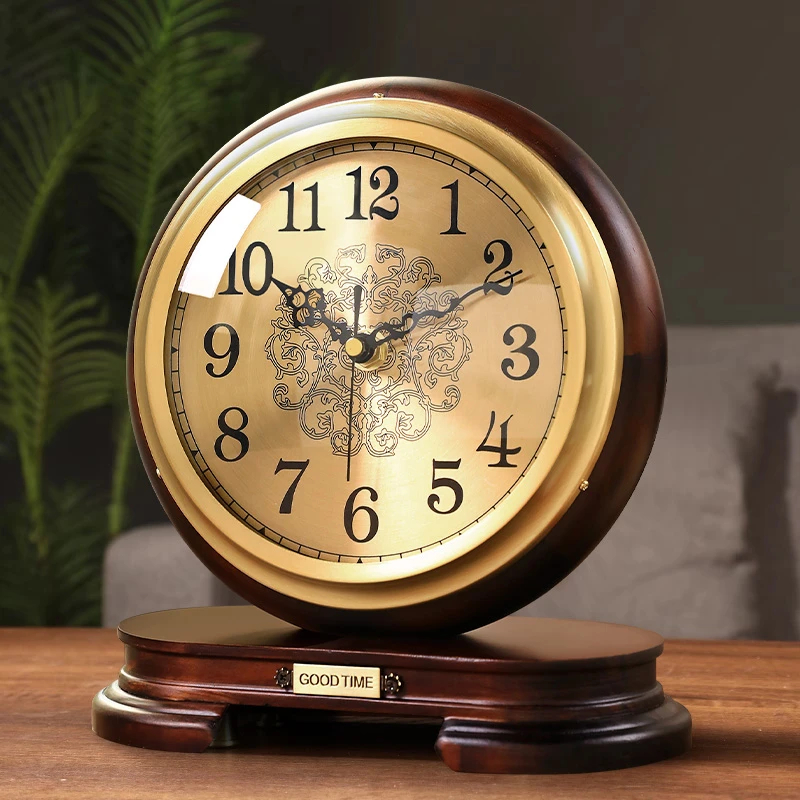 复古实木座钟客厅2025新款轻奢高级感摆钟台式高端桌面时钟表摆件