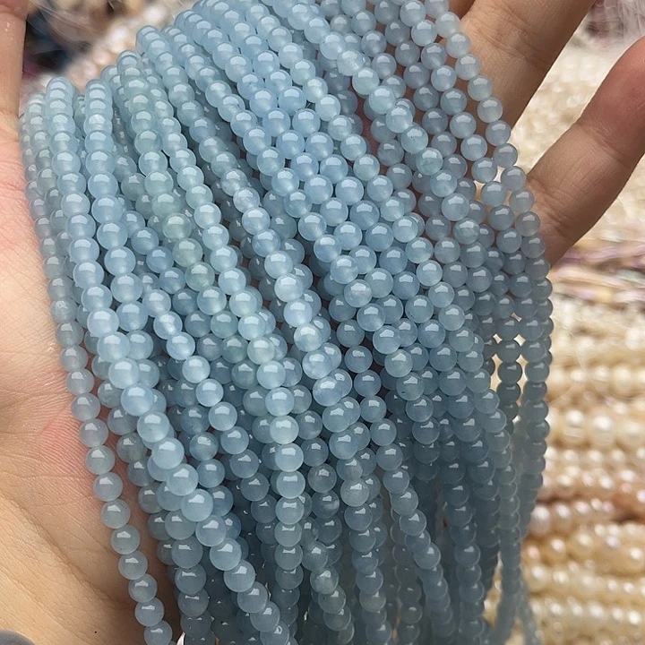 玛瑙/玉髓未镶嵌珠宝半成品2条4mm左右海蓝宝