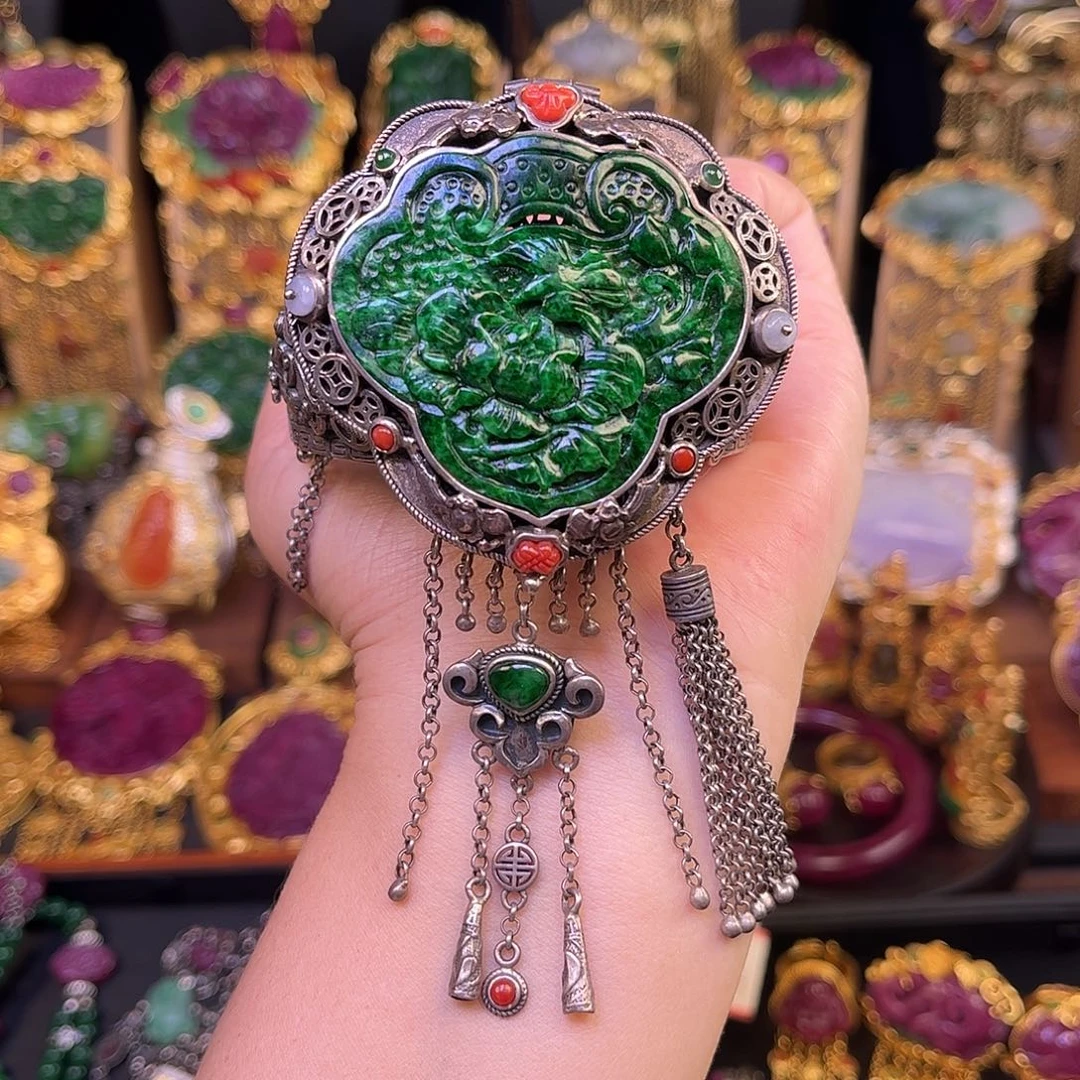 银S925镶嵌手镯翡翠多宝手镯