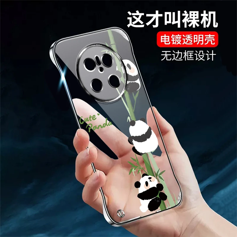 适用华为MATE70无边框mate70pro手机壳电镀透明熊猫新款超薄高级