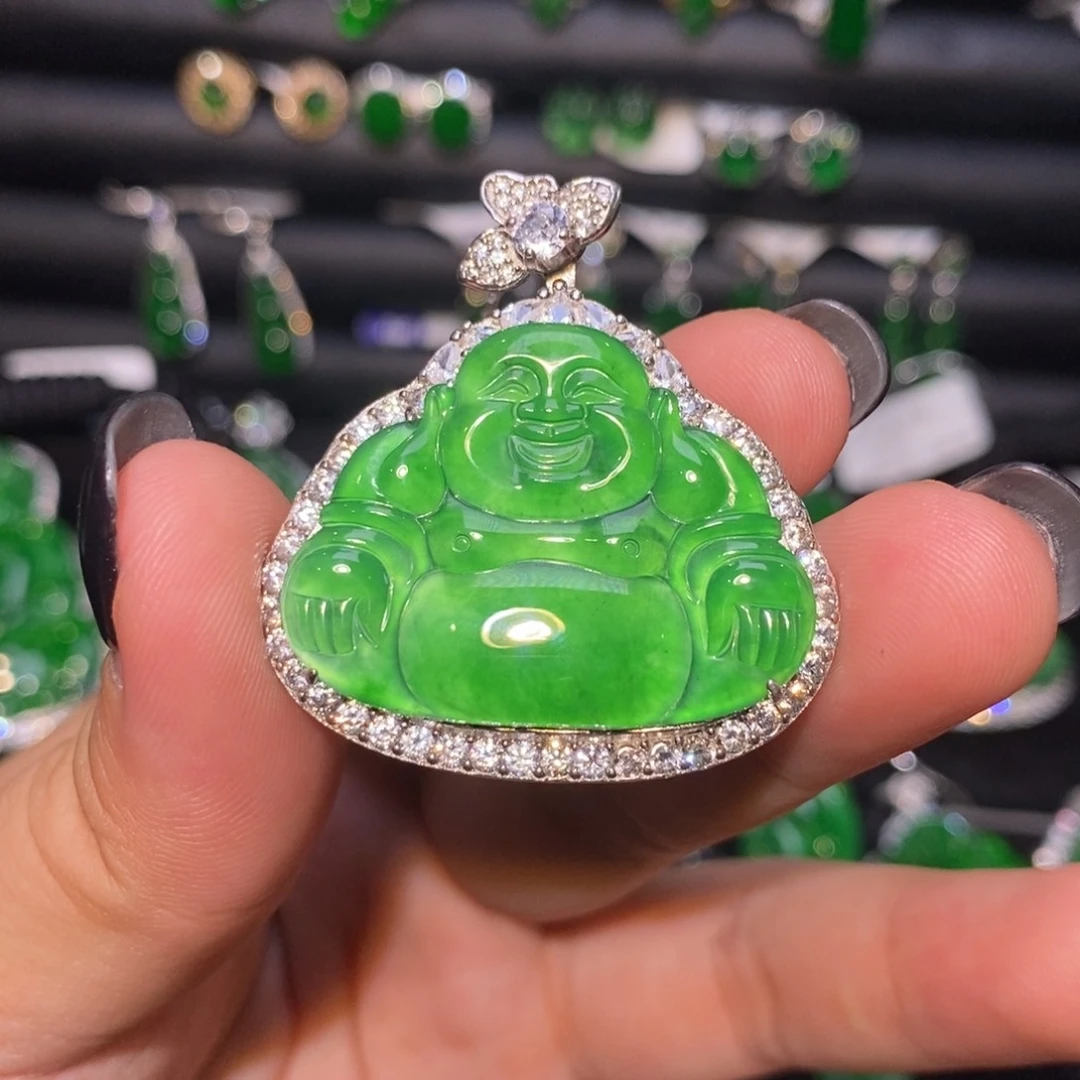 翡翠银S925镶嵌颈饰天然翡翠