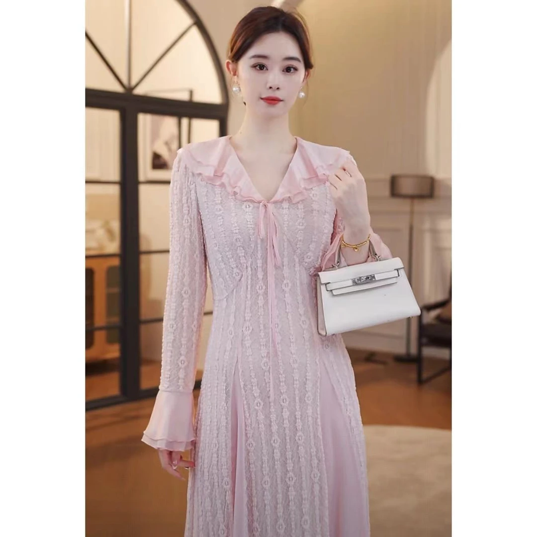 【嘉嘉JIANG】法蕾少女 原创法式气质V领显瘦长连衣裙 XJ252L1243