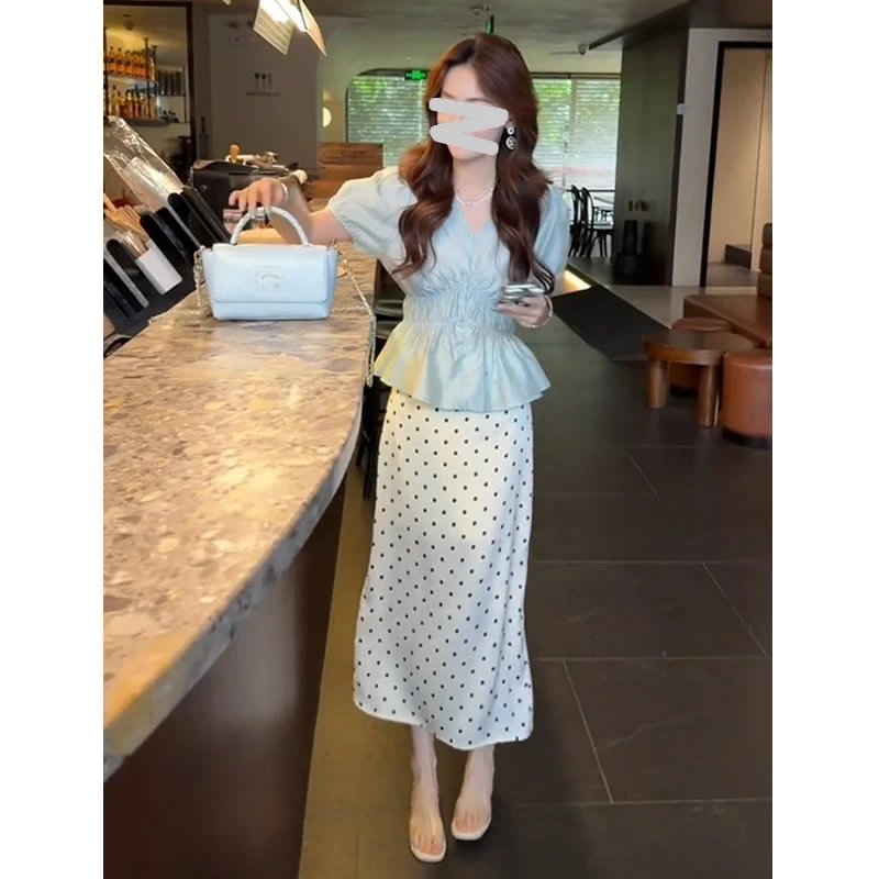 【有运费险】气质波点A字开叉半身裙2025夏季新款显瘦高腰裙子