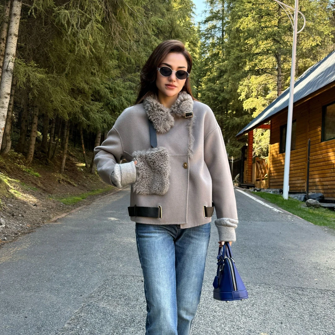 MUBINE 新款高端设计感双面短款羊毛外套 25181