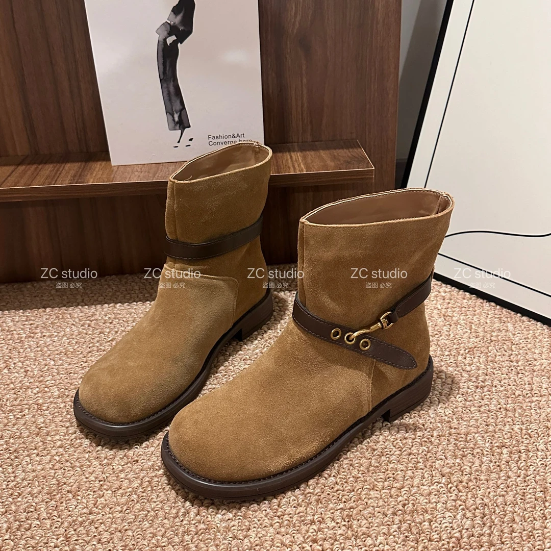 【珍珍家】2025韩系氛围感复古松弛感女靴短靴百搭女