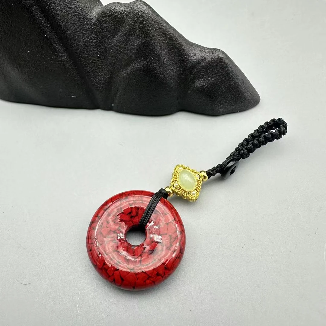 含辰砂工艺品JT247-晶体雕刻平安扣挂件