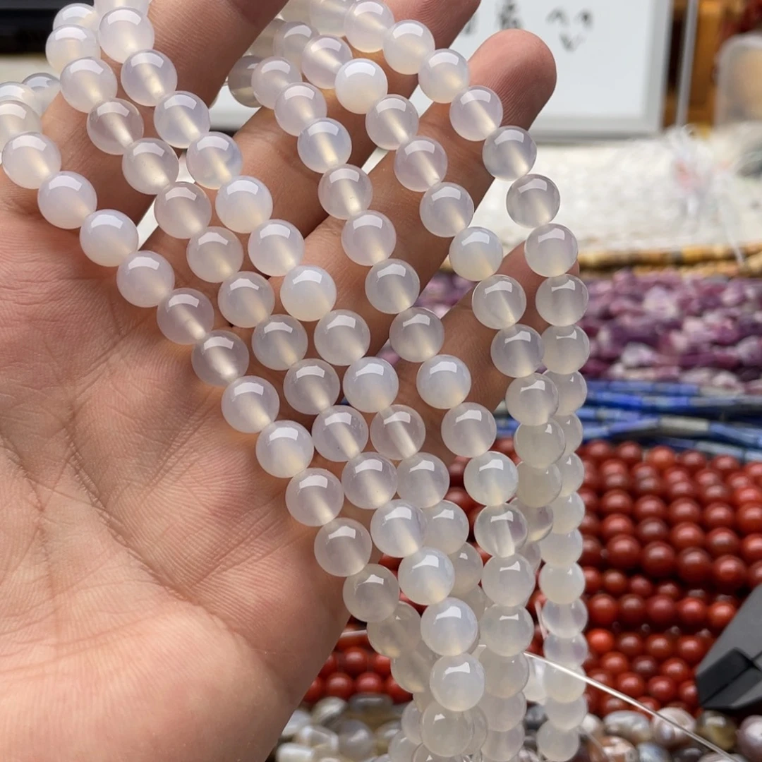 玛瑙/玉髓合金珠宝半成品一条装卡8mm白玛瑙荔枝冻圆珠