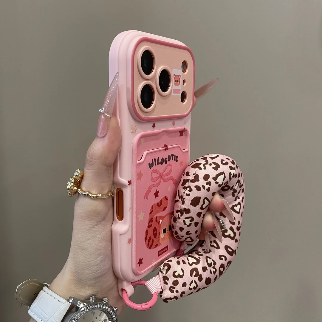 粉星星猫咪豹纹哭娃卡包适用iPhone17手机壳16pro大视窗15pm女14