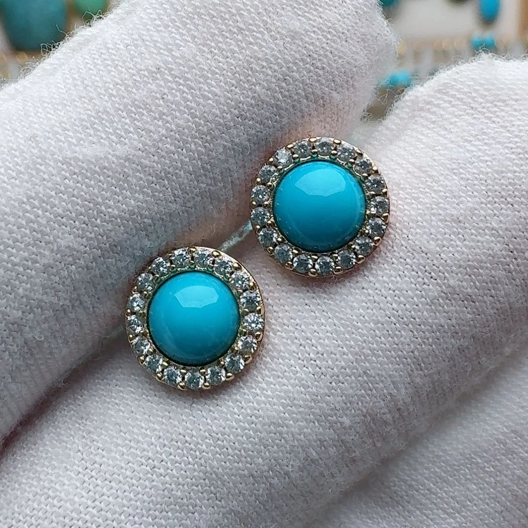 绿松石银S925镶嵌耳饰