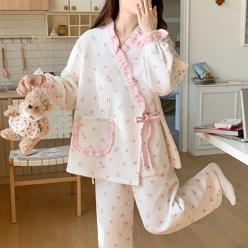 【秋冬空气棉】孕妇睡衣产后产妇坐月哺乳喂奶怀孕期夹层月子服套装