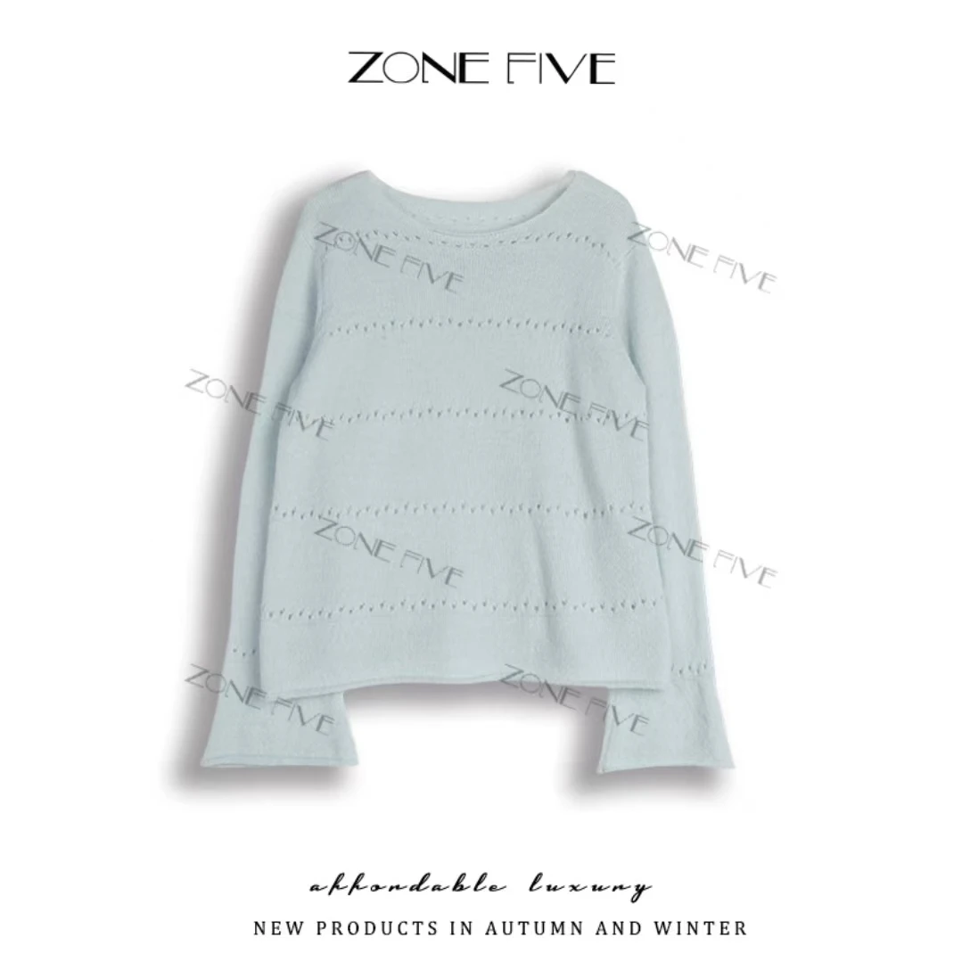 【zonefive】百搭气质设计师网红秋季纯色圆领时尚长袖毛衣宽松