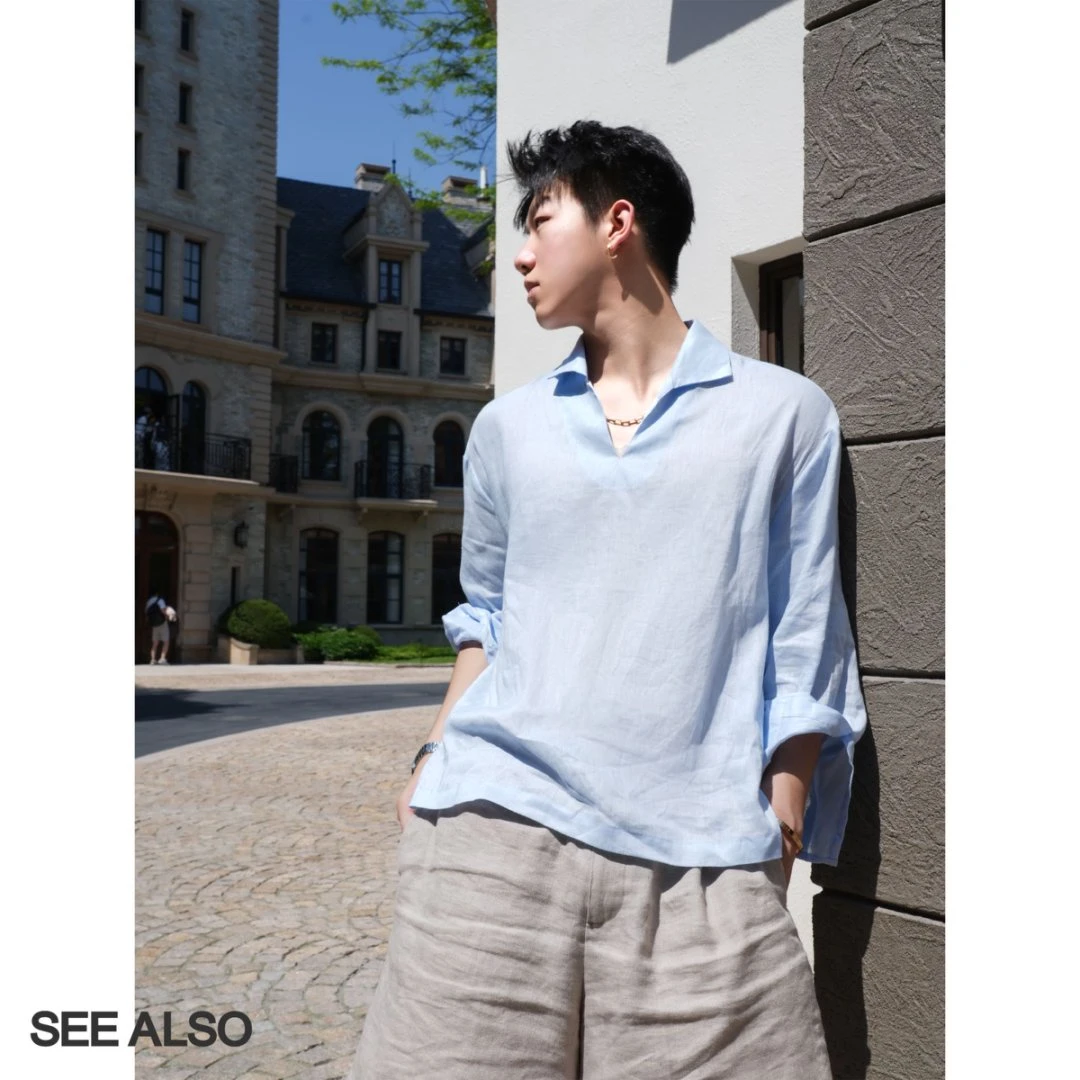 SEE ALSO『雨露亚麻』海鸥领老钱松弛感新贵原麻肌理廓形深V领衬衫
