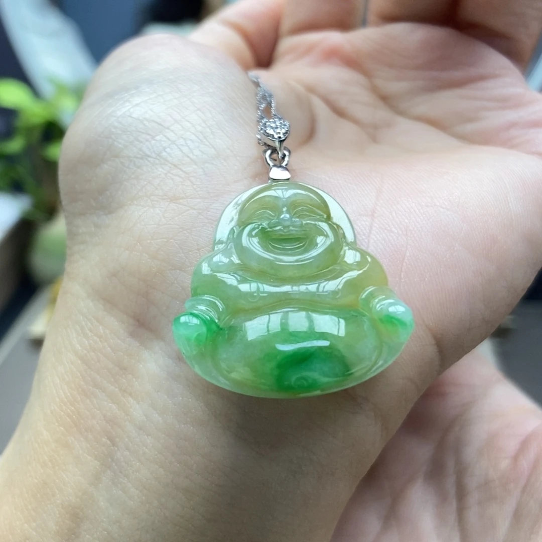 翡翠颈饰银S925镶嵌吊坠佛公