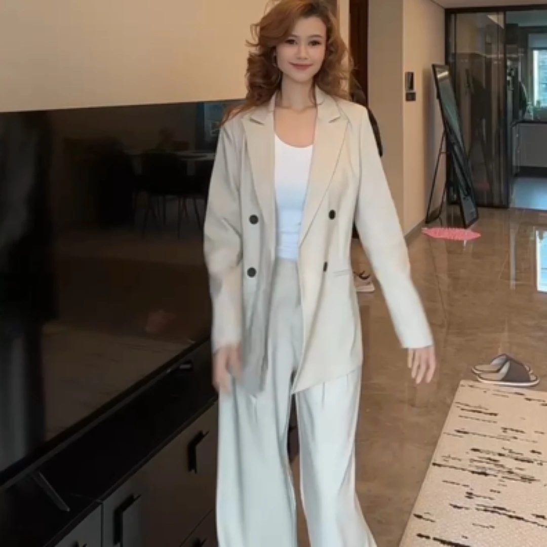 节日款米色法式西装两件套套装