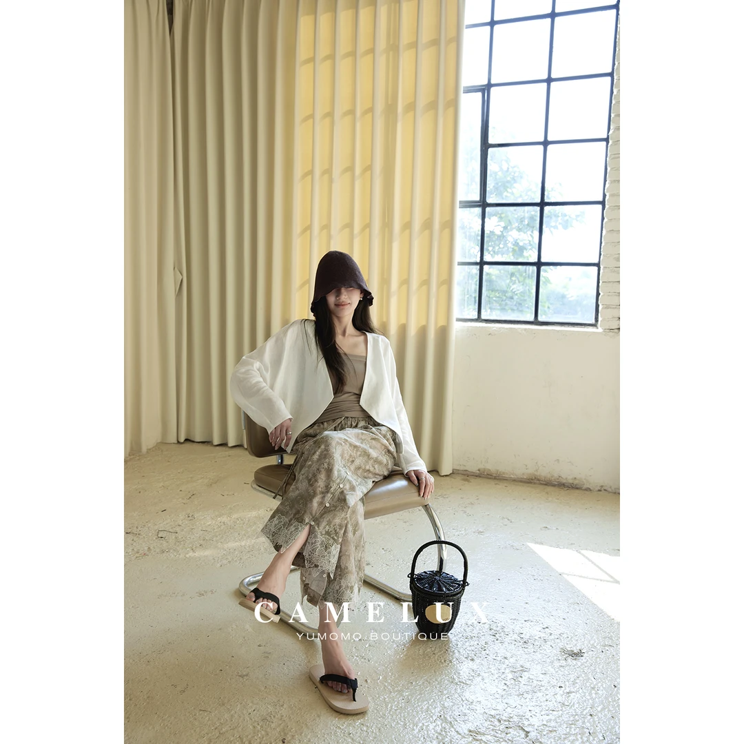 定制55亚麻45棉 法式宽松印花裤脚蕾丝九分阔腿裤QKA2038