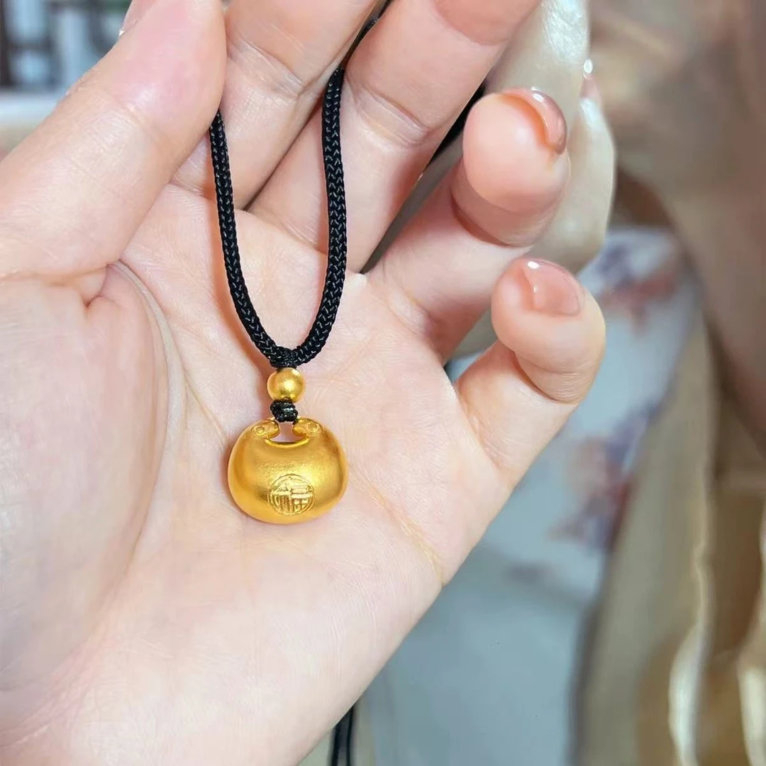 大静静优选 05小胖福吊坠男女磨砂福锁项链黑绳福字元宝