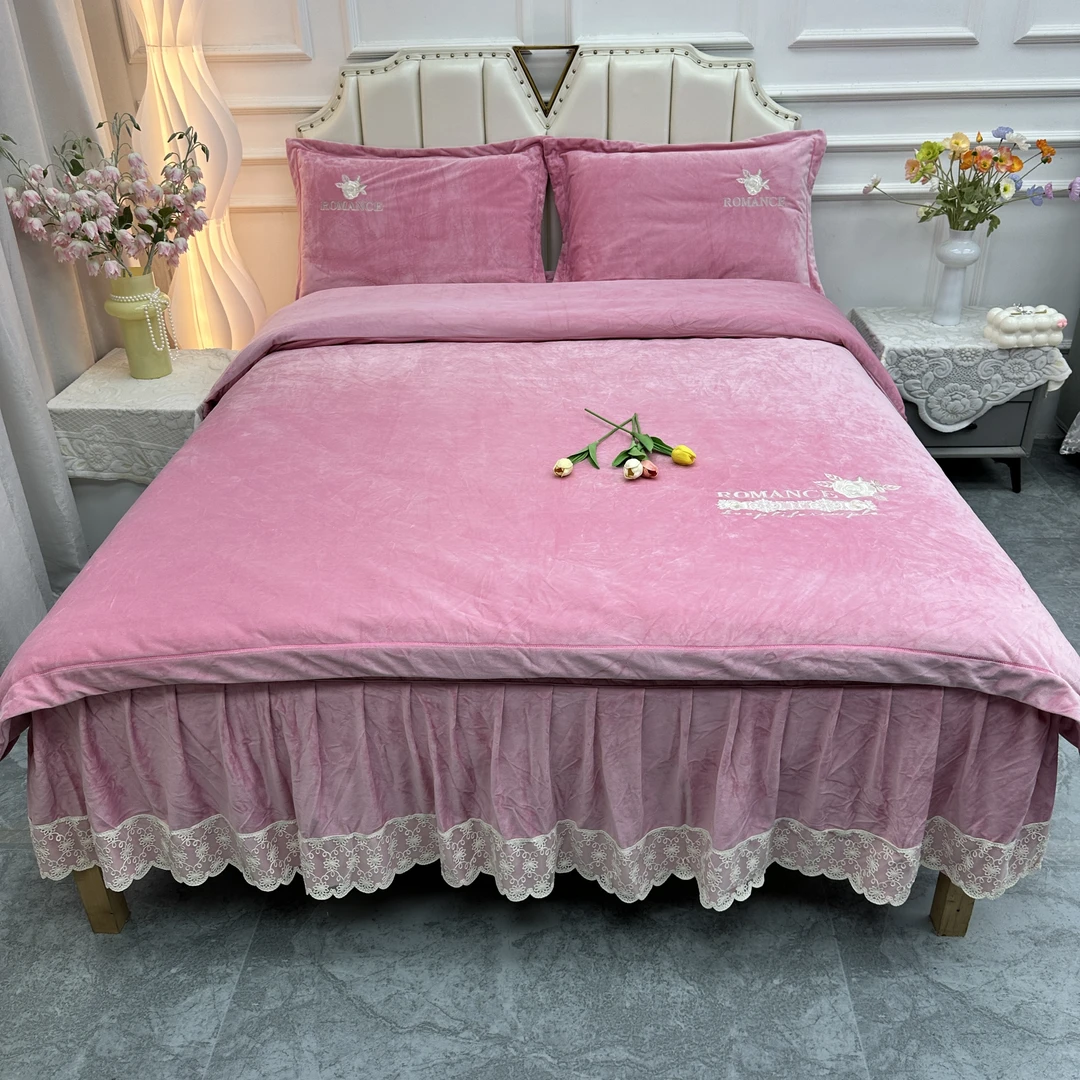 【婴儿绒】夹棉床裙四件套冬季保暖床品套件加绒加厚床罩宝宝绒简约