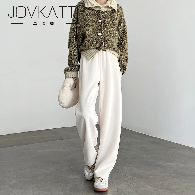 加绒白色弯刀裤女2025新款冬加厚阔腿直筒窄版镰刀香蕉裤