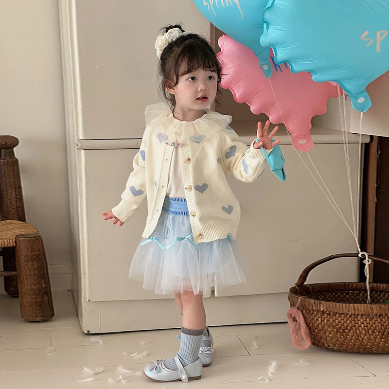 女童爱心针织开衫2025春装新款童装儿童长袖毛衣针织衫外套毛线衫