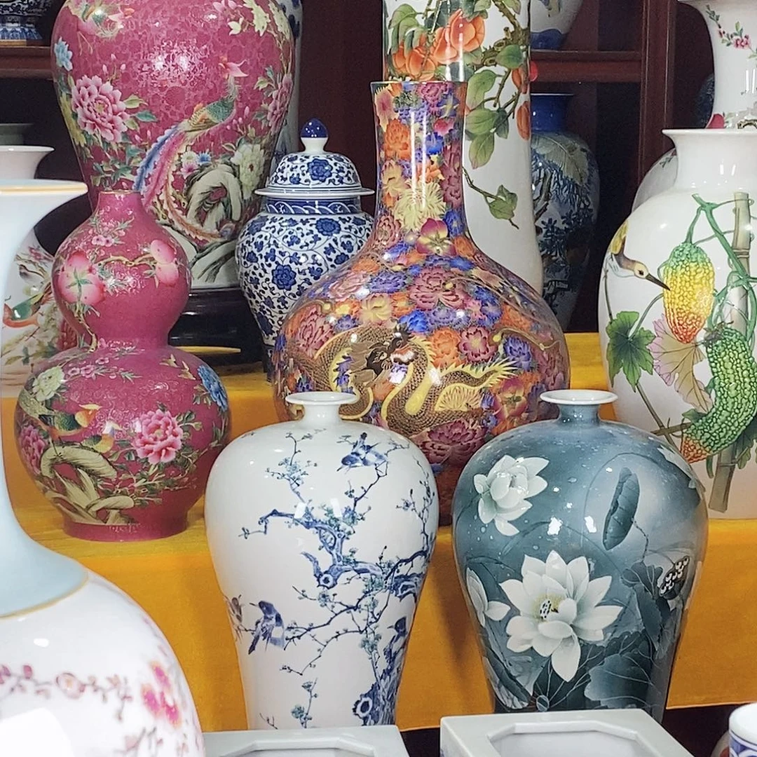 济***管摆件景德镇陶瓷天球瓶