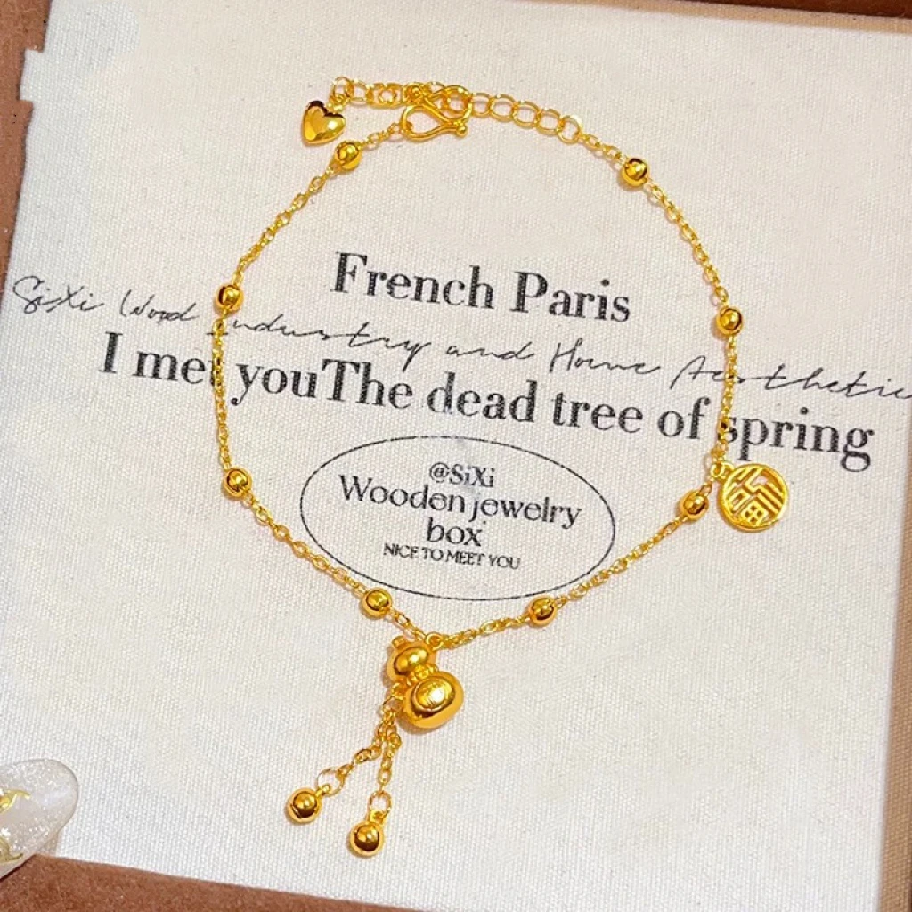 铜合金脚链 流苏福字葫芦脚链镂空福满连连转运珠足链送女友礼物