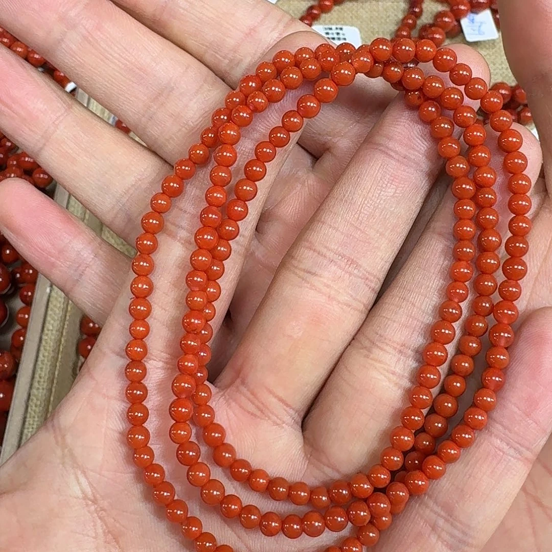 南红玛瑙未镶嵌手链原矿南红项链4mm高品质瓦西柿子红