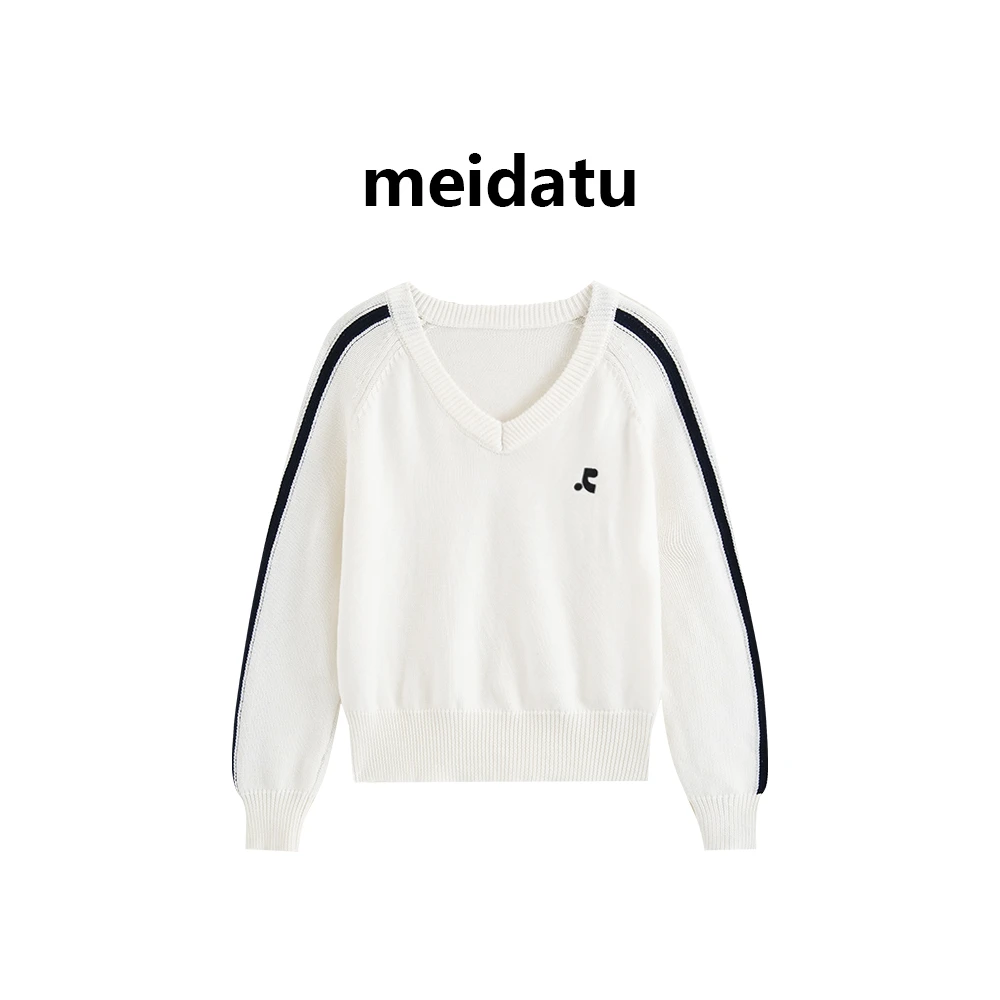 美哒兔（破价款）韩版套头针织拼色v领毛衣（高个子版）BM1930-27G