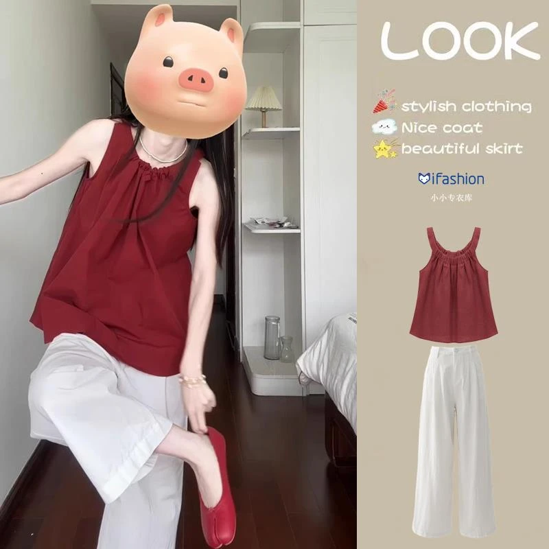 VOCKOO官方夏日多巴胺穿搭套装2025超火夏装一整套吊带背心上衣搭