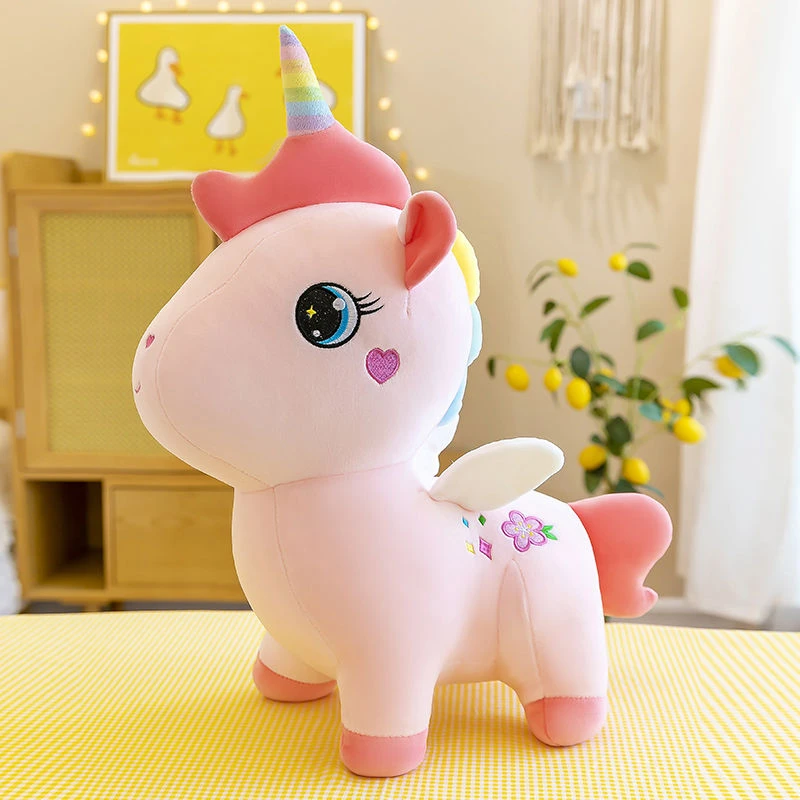 新款樱花独角兽毛绒玩具彩虹小马女孩床上抱枕儿童布娃娃安抚玩偶