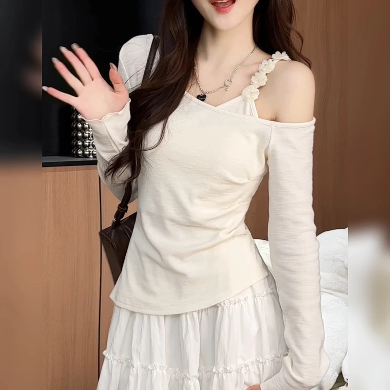 2025 早春新款 时尚假两件纯色收腰修身显瘦洋气长袖上衣