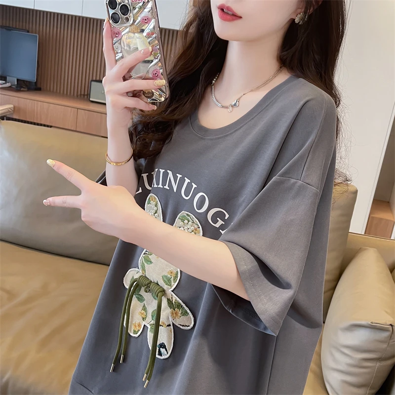 2025夏季新款韩版中长款短袖女装T恤小众设计百搭上衣打底衫ins潮