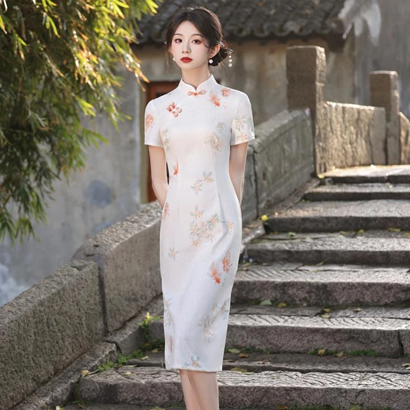 锦鲤送考旗袍旗开得胜日常通勤高品质连衣裙高考中考妈妈年轻款