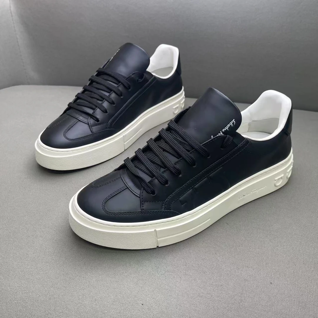 未使用 FERRAGAMO/菲拉格慕 黑色皮面大logo厚底板鞋 多尺码/全新