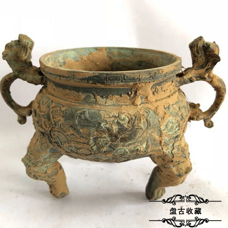 双龙三足物件民间臧品龙纹熏香炉摆件包老