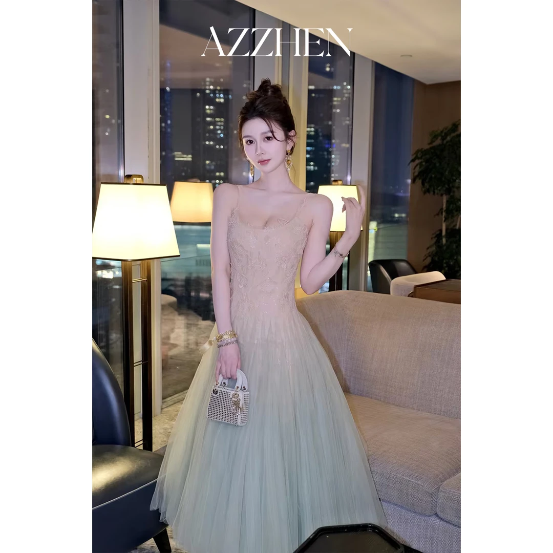 AZZHEN【行走的维纳斯】高定刺绣蕾丝镂空高贵网纱礼裙AZ4KXL20-00