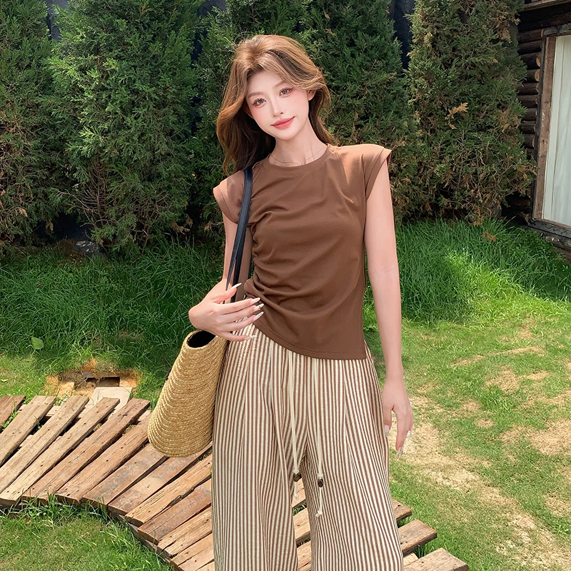 时尚套装韩版宽松打底休闲风tenniscore运动风新中式短袖显瘦高腰