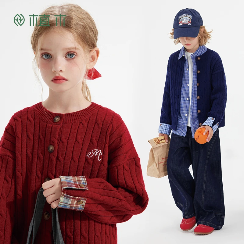 植木童装儿童毛衣2025秋新男童毛衣针织衫女童针织开衫