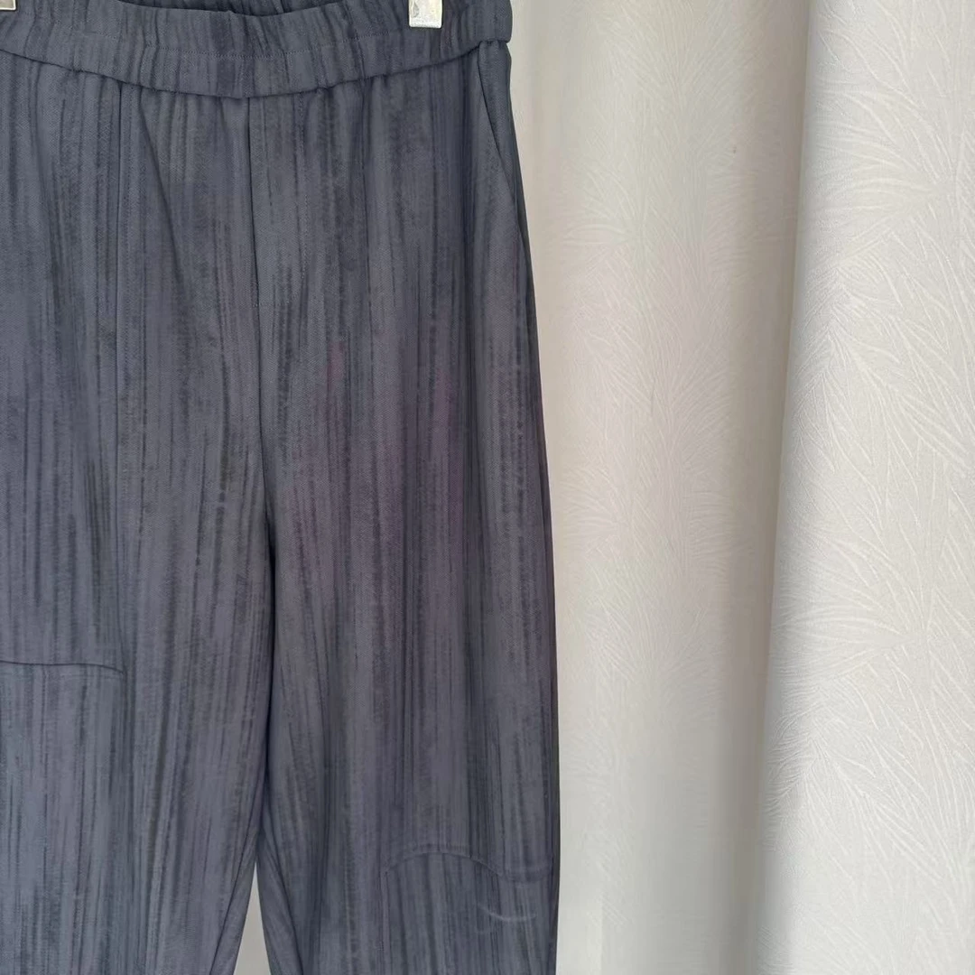 916 复古竖暗纹立体裁剪高腰女宽松哈伦裤