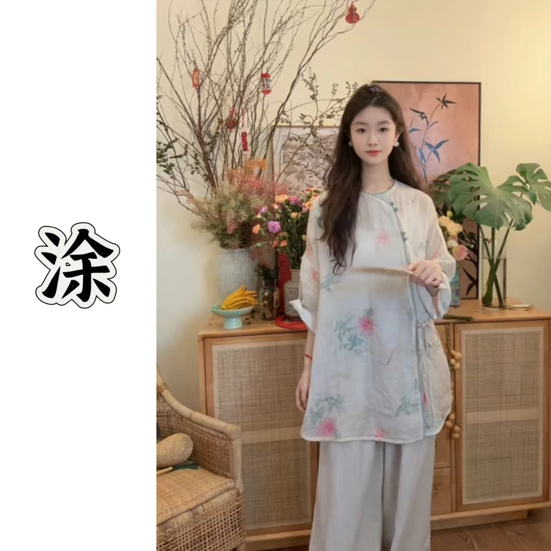 涂涂国风【芍药】新中式仙气飘飘夏季苎麻禅意禅修袍子连衣裙