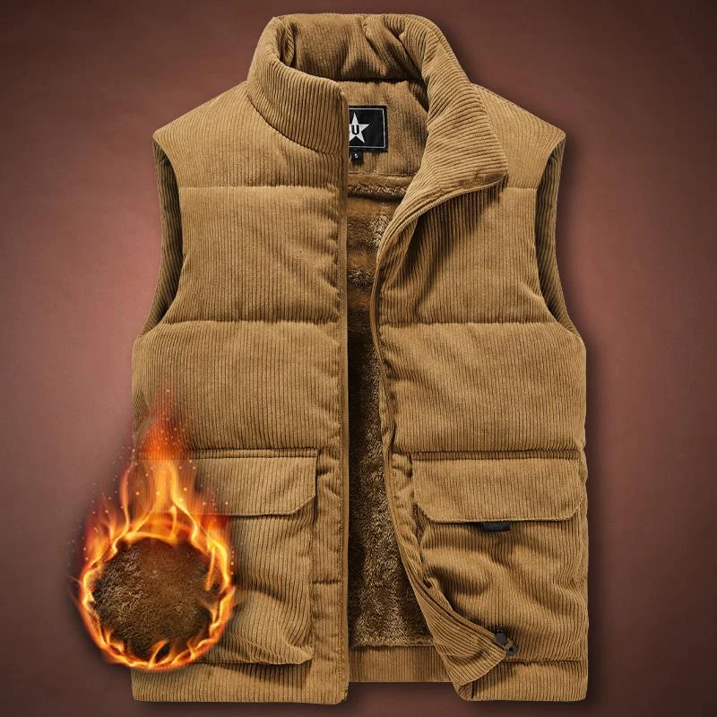 灯芯绒立领马甲男士春秋季加绒加厚日常宽松休闲保暖坎肩背心